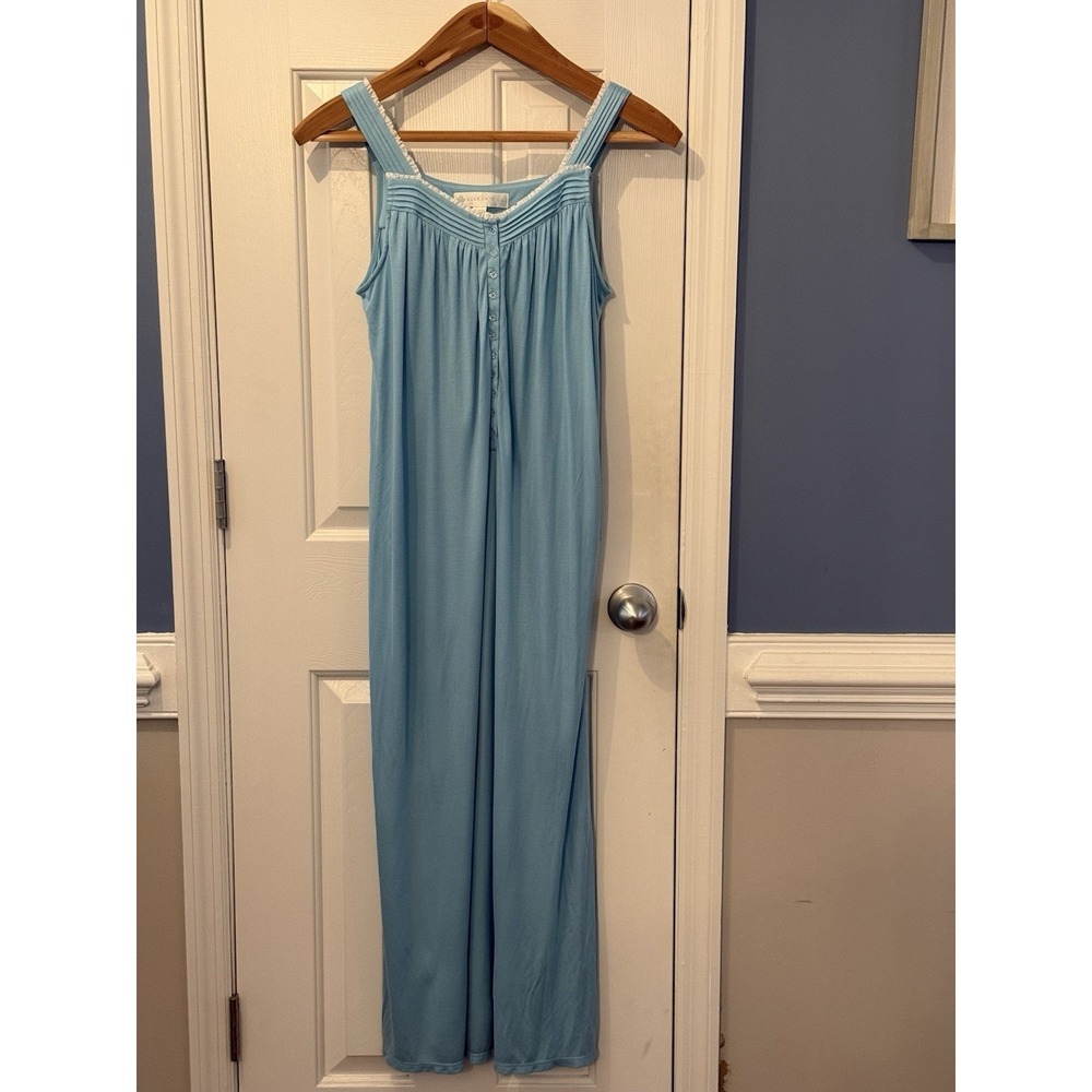 Eileen West 100% Modal Maxi Blue Nightgown Dress Lace S Cottage Granny Soft